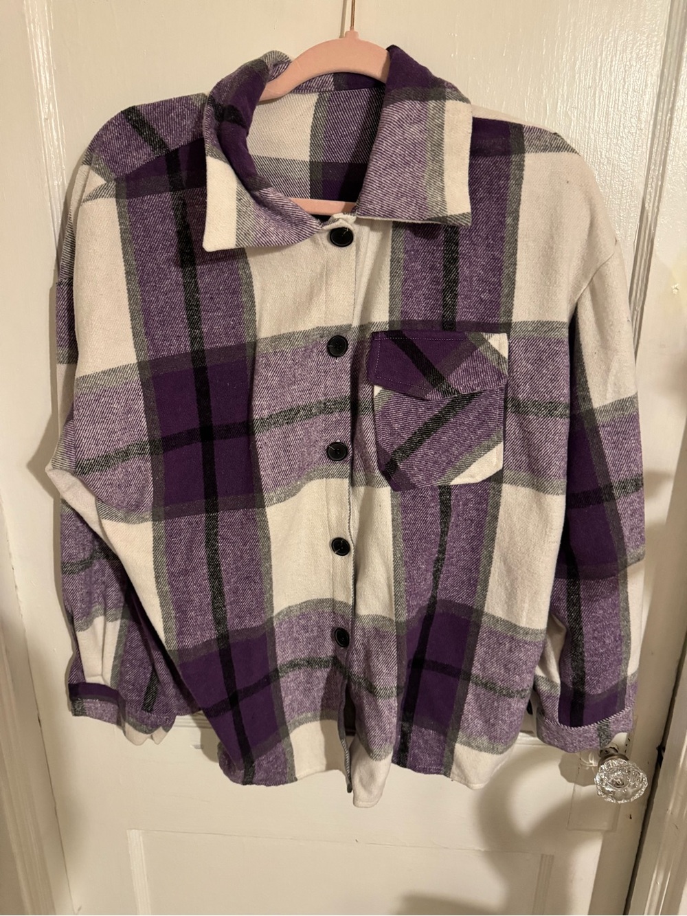 SHEIN Purple and Cream Plaid Button Jacket